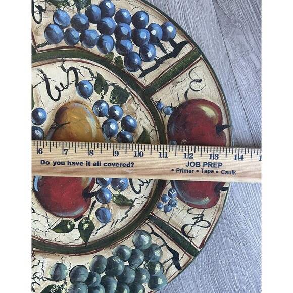 Vintage Decorative Metal Plate Platter Fruits & Flowers Hand Painted Round 14” - Picture 7 of 7